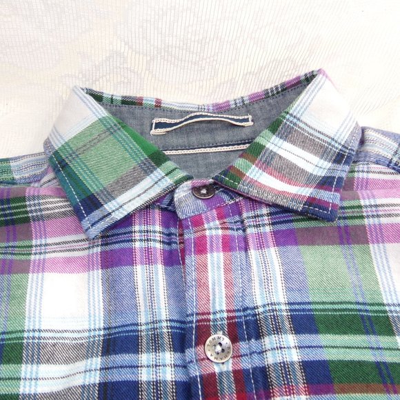 Tommy Bahama Plaid Tencel Blend Montauk Flannel Purple Plaid XS Metal Buttoned - Picture 13 of 15